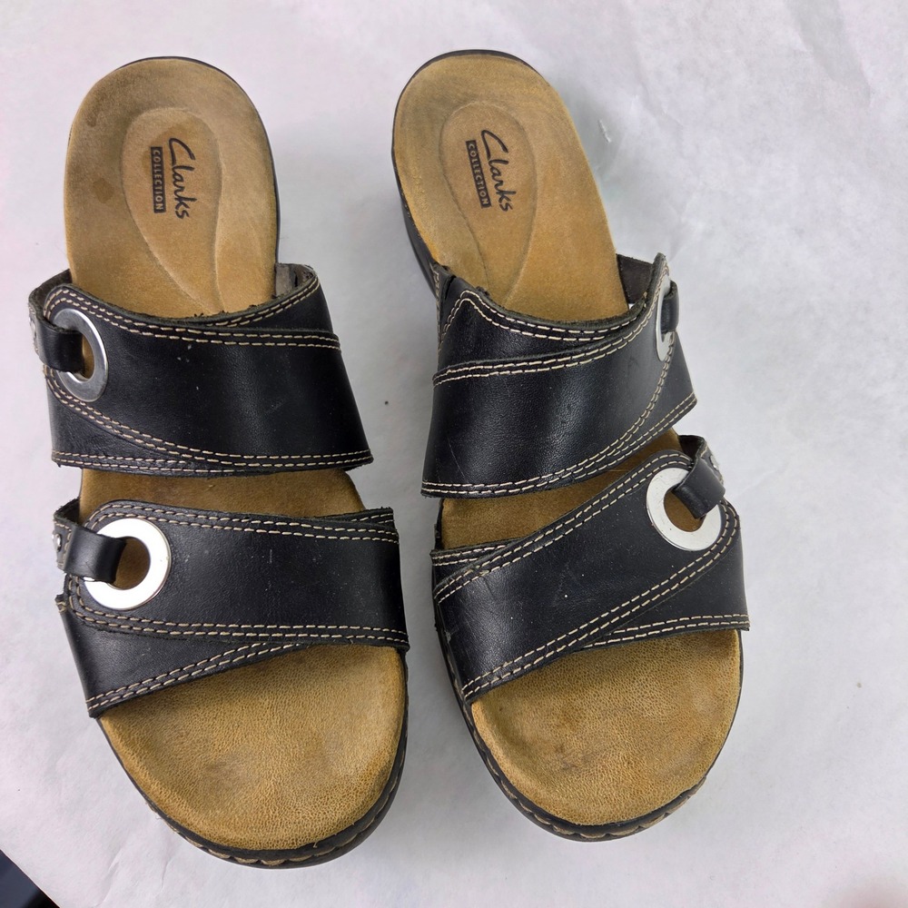 Clarks Collection Lexi Willow Black Slide Slip On Summer Sandals Wedge Casual - Picture 2 of 14